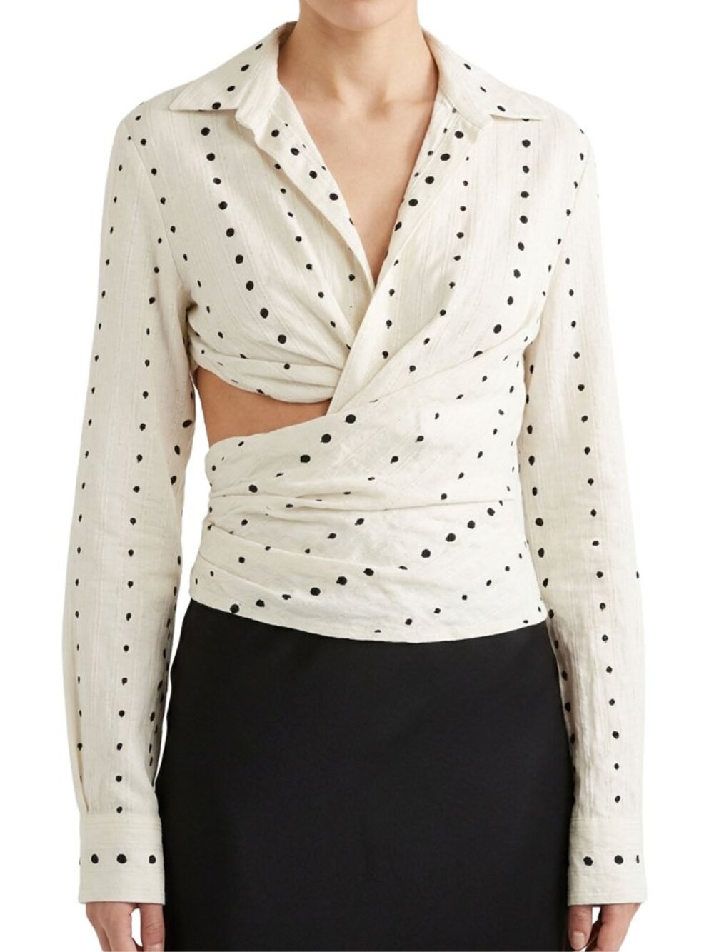 Jacquemus Nissa Cutout Fil Coup Voile Shirt Draped Blouse Cream Polka Dot FR 38